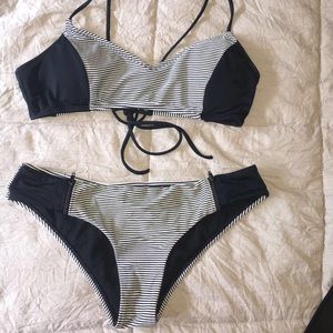 Black and White Striped Bikini Set